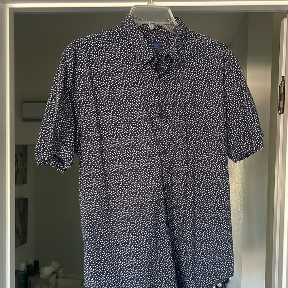 Zara Blue and White Casual Button Down Shirt with Polka Dots